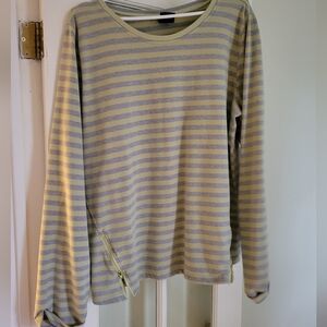 Women's XL CVS Yellow Gray Stripe Terry Sweater with Zipper Detail